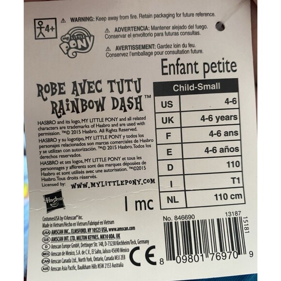 My Little Pony Rainbow Dash Skirt Child Small 4-6 Amscan - Picture 5 of 5